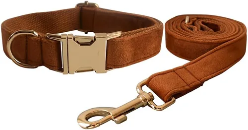 Vista 22 de Love Dream Juego de collar y correa de terciopelo para perro, suave y cómodo, correa ajustable y collar con hebilla de metal resistente para perros