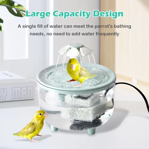 Vista 4 de Baño Automático para Pájaros, Bañera de Loro con Fuente de Pétalos Filtro Circulante Jaula Baño de Pájaros Ducha Cacatúa Baño de Pájaros