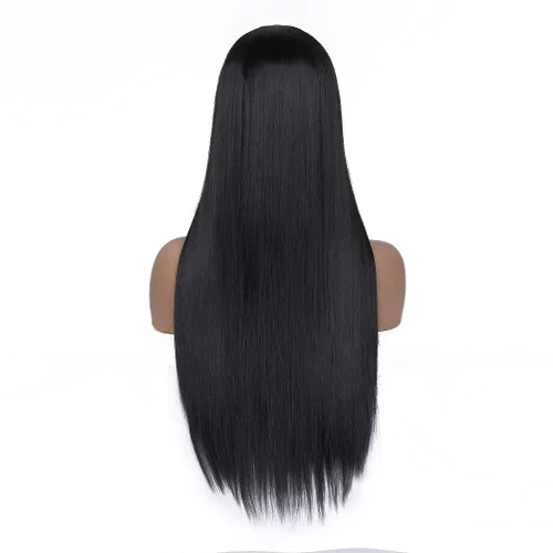 Vista 4 de YunYan Peluca negra para mujer, peluca larga y recta de color natural, peluca sintética resistente al calor, densidad del 150%, 26 pulgadas