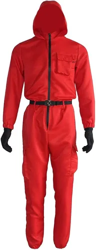 Vista 4 de Men Red Jumpsuit Cosplay Costumes Red Suit Adult Outfit Halloween