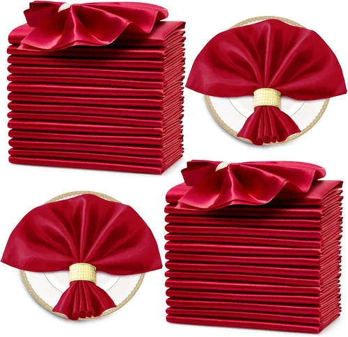 Vista 21 de Horbaunal Paquete de 30 servilletas de satén negro de 20 x 20 pulgadas, servilletas cuadradas suaves de tela sedosa, decoración de mesa para bodas