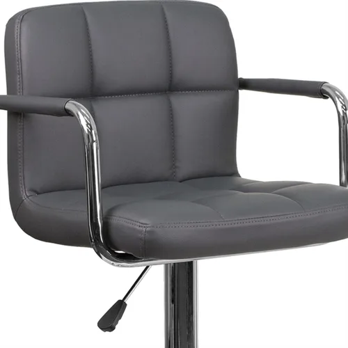 Vista 7 de Flash Furniture Taburete de bar de altura ajustable de vinilo acolchado gris contemporáneo con brazos y base cromada