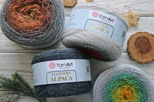 Vista 4 de Yarn Art YarnArt Flowers Alpaca 20% alpaca, 80% acrílico, peso 8.82 onzas, longitud 1028 yardas, hilo de invierno multicolor de ganchillo arco iris