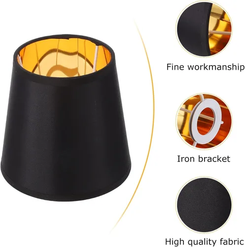 Vista 5 de Pantalla negra de tela para lámpara E14, base de forro dorado, pantalla de lámpara de tornillo para lámpara de mesa para el hogar, lámpara de pie