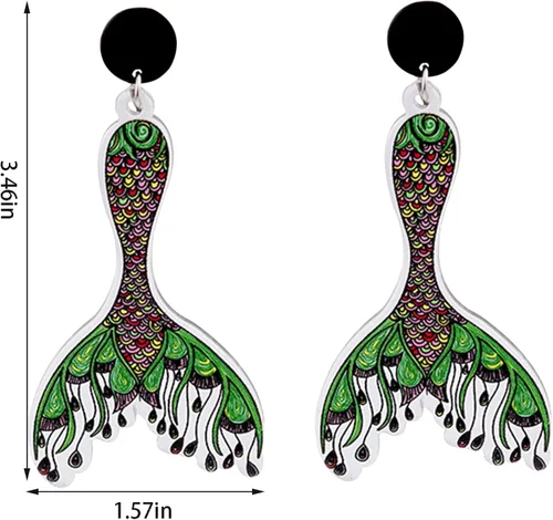 Vista 4 de QUPENGXU Aretes retro de cola de sirena de océano delicado acrílico para mujeres y niñas