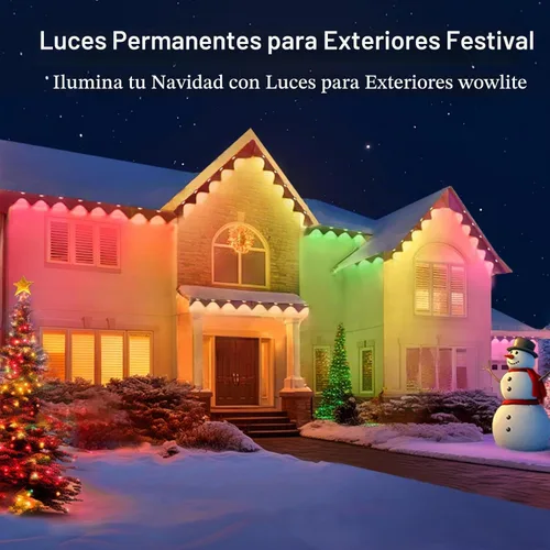 Vista 7 de wowlite Luces exteriores permanentes de 50 pies, luces inteligentes RGBIC para aleros con 36 LEDs, impermeables IP67, más de 110 modos de escena