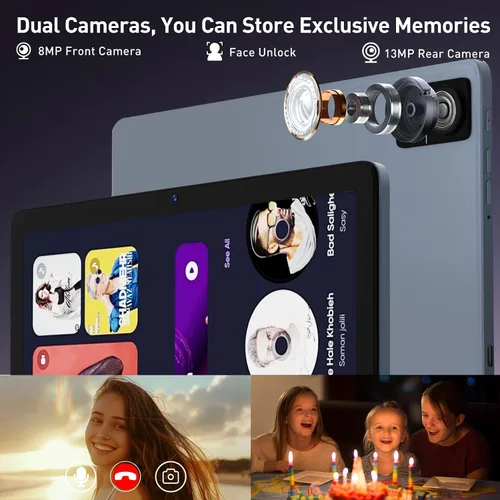 Vista 6 de DOMATON Tabletas, tableta Android de 10.1 pulgadas con 14 GB de RAM 128 GB ROM 1280 * 800 pantalla Incell, procesador octa-core batería de 7000 mAh