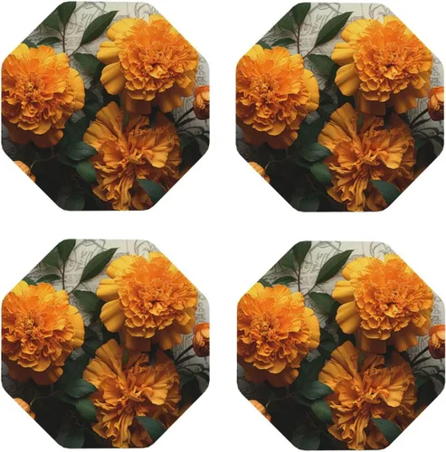 Vista 9 de 4Pcs Drink Coasters for Drinks Tabletop Protection, Marigold Leather Coaster for Kinds of Cups, Absorbent Cup Coaster for Coffee Table Home Decor 4