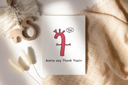 Vista 2 de LissiArt97 Aorta Say Thank You Card - Tarjeta médica linda y divertida para médico, enfermera y escuela de medicina