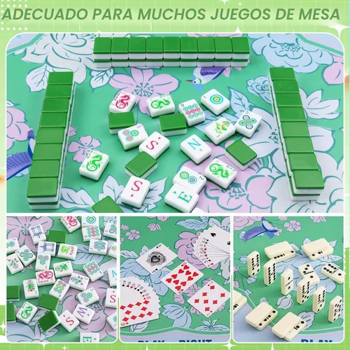 Vista 4 de Soulchen Tapete Mahjong americano de flores azules y verdes para mesa con Azul y verde