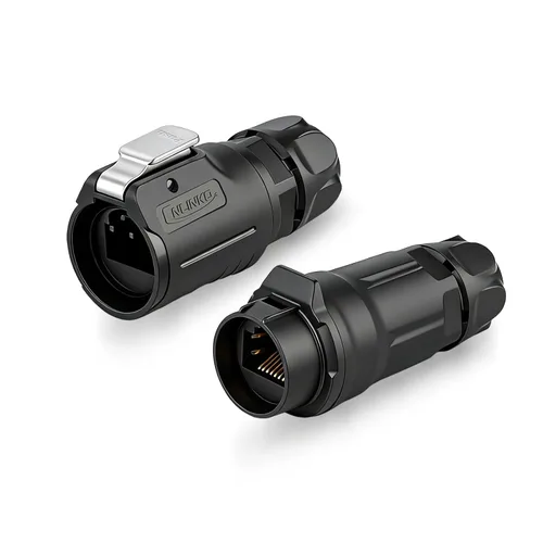 Vista 9 de Conector RJ45, conector circular industrial Ethernet impermeable IP67, conector de doble puerto de aviación 8P8C, conector de señal para el hogar
