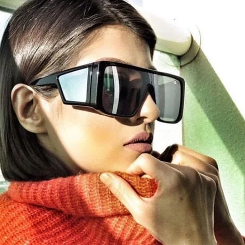 Vista 3 de FEISEDY Lentes de sol envolventes para hombres y mujeres, escudo futurista rectángula, parte superior plana, persianas de una pieza B9037, 65mm