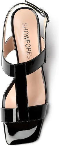 Vista 3 de SHOWFOREST Sandalias de tacón medio grueso para mujer, con puntera abierta, puntera abierta, 2.5 pulgadas