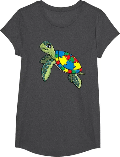 Vista 61 de Turtle Puzzle Pieces for Autism Awareness Kids Women Teacher T-Shirt Asphalt Grey