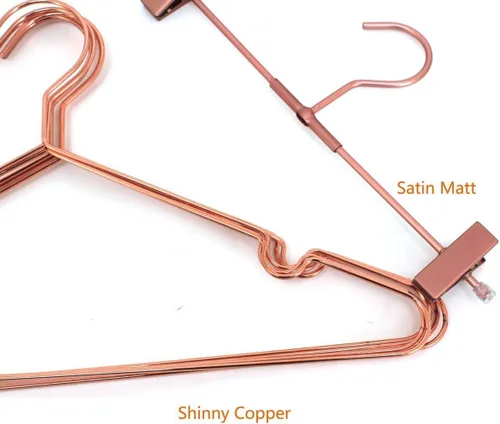 Vista 5 de Paquete de 10 perchas de 13 pulgadas para niños, color oro cobre rosa, con alambre de metal brillante, para almacenamiento y exhibición de camisas