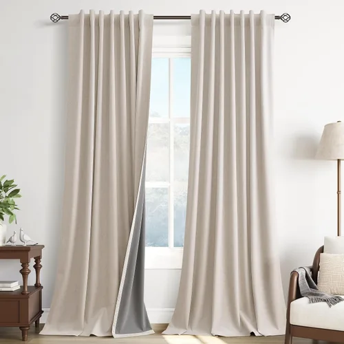 Vista 35 de Guken Cortinas opacas de lino, 2 paneles rústicos, elegantes, 100% opacas, con aislamiento térmico, banda de ganchos y trabilla trasera, 52 x 84