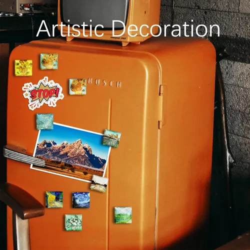 Vista 6 de Berkin Arts 12 piezas lindo cuadrado de cristal fuerte imán magnético refrigerador girasol noche estrellada Vincent Van Gogh Series