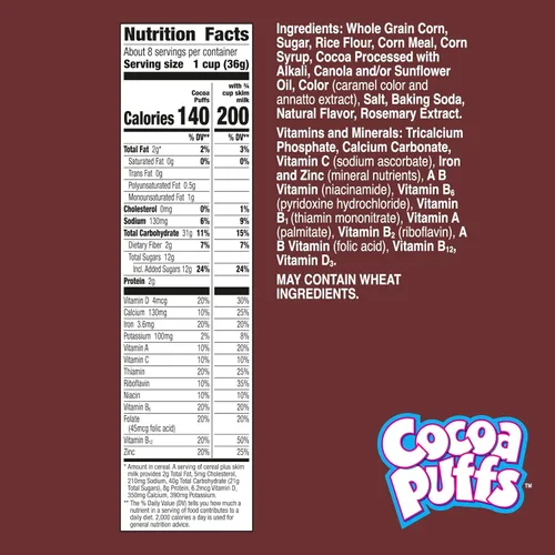 Vista 2 de Cocoa Puffs, cereales para el desayuno con sabor a chocolate, fabricados con grano entero, 10.4 oz