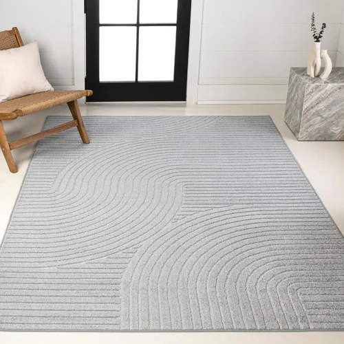 Vista 15 de Eyely NCS100D-3 - Alfombra de área para interiores/exteriores Hallie, diseño minimalista de curvas geométricas altas y bajas, beige/crema, 3 pies x
