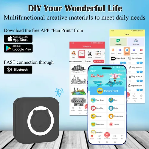 Vista 3 de Mini Impresora Térmica de Pegatinas sin Tinta con 14 Rollos de Papel, Compatible con iPhone/Teléfono Android/Tableta, Mini Impresora de Bolsillo