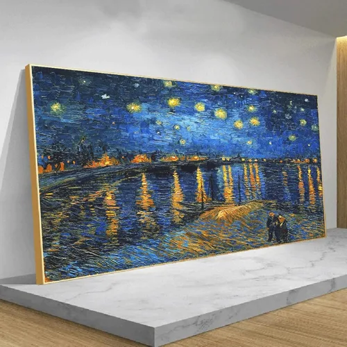 Vista 3 de Van Gogh - Pintura famosa de gran tamaño, obra de arte de noche estrellada, pinturas en lienzo para sala de estar con marco dorado de 12 x 25