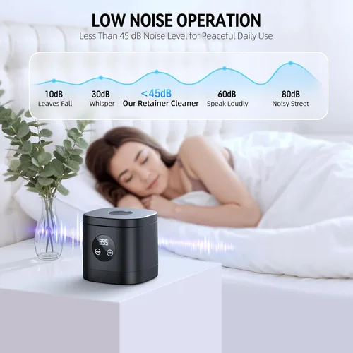 Vista 6 de TEBAL Limpiador ultrasónico de retenedores, limpiador ultrasónico de dentaduras postizas de 52 kHz para protectores bucales, frenos, cabezales