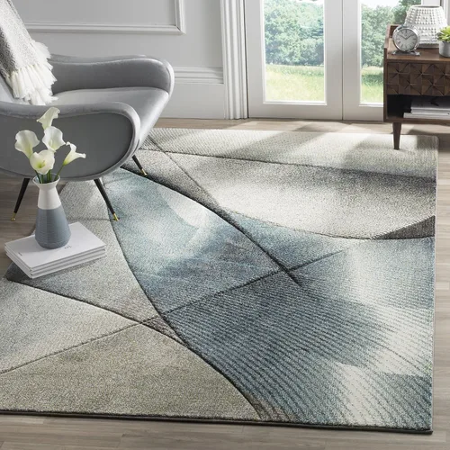 Vista 9 de SAFAVIEH Hollywood Collection - Alfombra decorativa de 2 pies 3 pulgadas x 4 pies, beige y azul, diseño moderno de mediados de siglo, no desprende