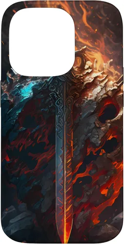 Vista 17 de Espada flameante y escudo el símbolo del guerrero Funda para iPhone 16
