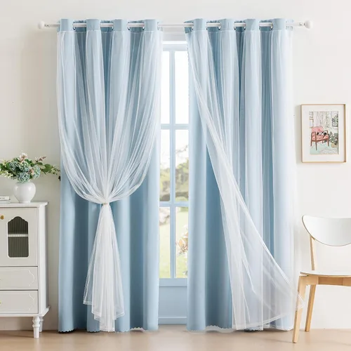 Vista 20 de indistar Home Cortinas opacas de doble capa con ojales sólidos en la parte superior, par de paneles de cortinas para ventana, 35 pulgadas de ancho x