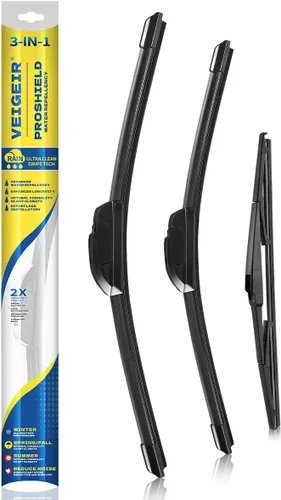 Vista 14 de Paquete de 3 plumas limpiaparabrisas delanteros y traseros para automóviles, calidad original de fábrica, 20 pulgadas, 20 pulgadas, 12 pulgadas