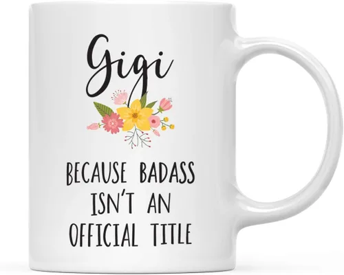 Vista 45 de Andaz Press Taza de café de 11 onzas, regalo de broma, tía porque Badass no es un título oficial, gráfico floral, 1 paquete