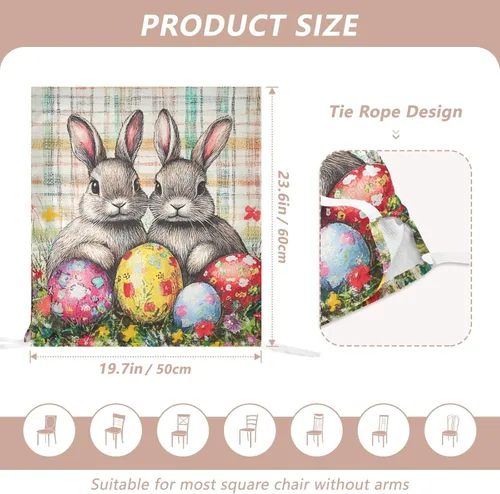 Vista 3 de Juego de 6 fundas decorativas para sillas de banquetes de boda, diseño de conejo, conejos, conejos de búfalo, para mesa de comedor