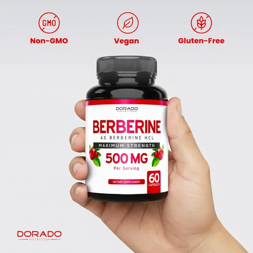 Vista 7 de Suplemento de berberina de 500 mg por porción (60 cápsulas) Berberina HCL para apoyo a la salud intestinal para hombres y mujeres - Suplementos