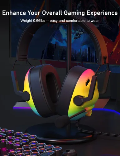 Vista 7 de SENZER SG500 Surround Sound Pro - Auriculares para juegos con micrófono con cancelación de ruido, acolchado de espuma viscoelástica suave