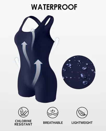 Vista 85 de beautyin - Traje de baño para mujer, traje de baño aeróbico y de competición de una pieza, estilo pantalón corto
