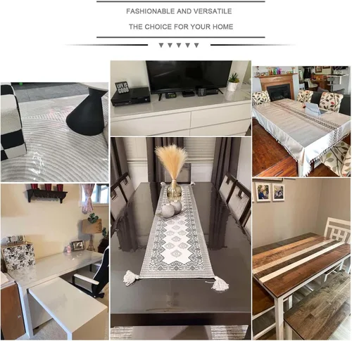 Vista 7 de Protector de PVC para mesa de comedor, manteles transparentes para mesas rectangulares, tapete protector impermeable de vinilo, vidrio suave