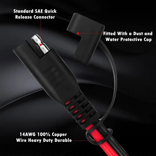 Vista 4 de CUZEC Cable de extensión SAE a SAE de 4 pies/3.9 ft, conector de desconexión rápida, fusible de 20 A con adaptador de polaridad inversa