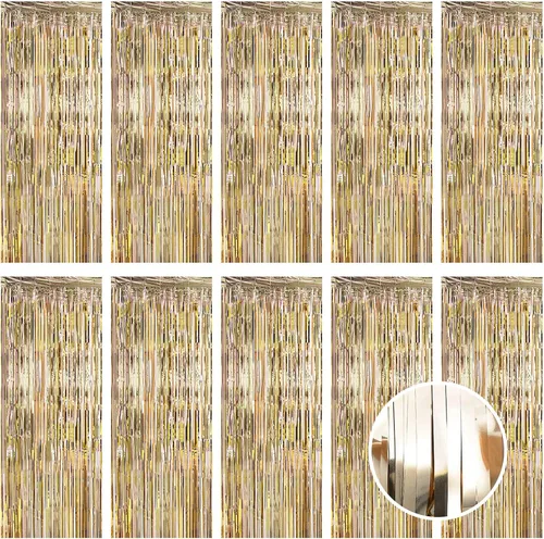 Vista 31 de Paquete de 5 cortinas de papel de aluminio negro de 3.2 x 9.8 pies, cortinas de oropel metálico con flecos, telón de fondo para cabina de fotos