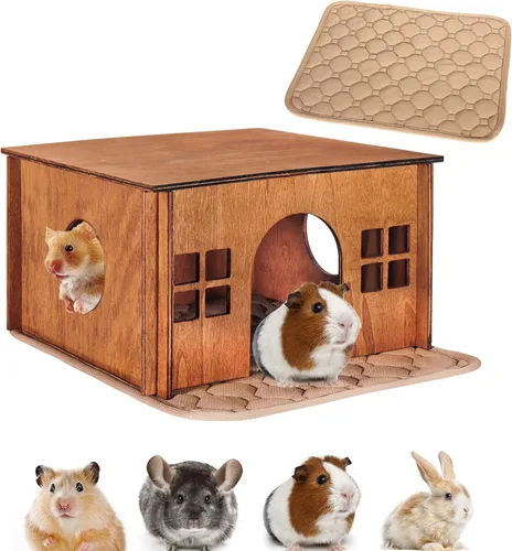 Vista 12 de Casa Grande para Conejos con Escalera, Castillo de Madera para Conejos Escondite de Conejos, Cabaña Escondite para Chinchillas y Conejillos