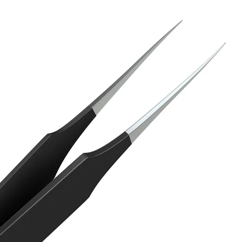 Vista 3 de Pinzas de acero inoxidable negras de precisión Punta inclinada profesional y pinzas de punta astilla para cejas Herramienta de eliminación