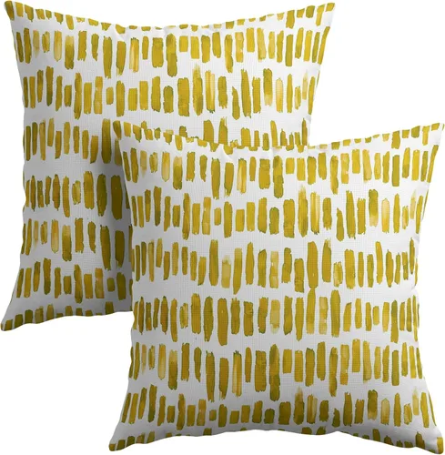 Vista 10 de Juego de 2 fundas de almohada de rayas negras para exteriores, 16 x 16 pulgadas, diseño geométrico de rayas abstractas, algodón y lino, cuadradas