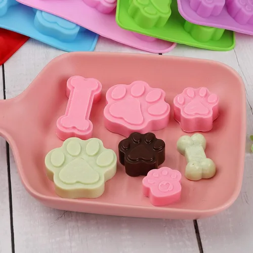 Vista 4 de Elfkitwang Molde de silicona con forma de pata de perro y hueso, antiadherente de grado alimenticio, bandeja de hielo, molde de silicona