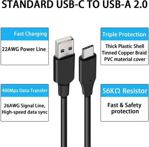 Vista 7 de Cable de carga USB-C tipo C de 6 pies, cable de alimentación USB largo rápido compatible con Samsung Galaxy Note 10 Plus - Galaxy Note 20 - Galaxy