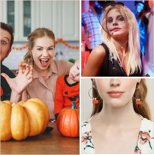 Vista 7 de BOXOB 30 dijes de calabaza de Acción de Gracias, aleación de otoño, calabaza, 3D, lindo colgante de calabaza de Halloween para hacer joyas, aretes