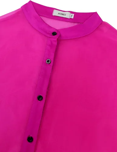 Vista 7 de AOMEI Vestido de tul transparente con cuello alto y manga larga para mujer