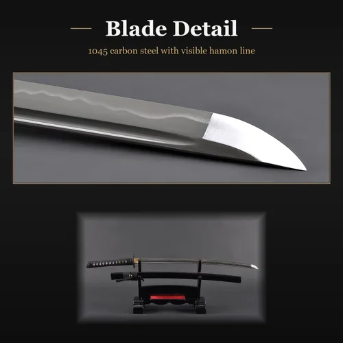 Vista 5 de HMS Samurai Katana Sword, Functional, Hand Forged, 1045 Carbon Steel, Heat Tempered, Full Tang, Sharp