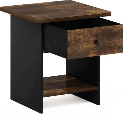 Vista 5 de Furinno Dario - Mesa auxiliar / estante de almacenamiento de noche con cajón de contenedor, pino ámbar/negro, 1 paquete, contenedor superior