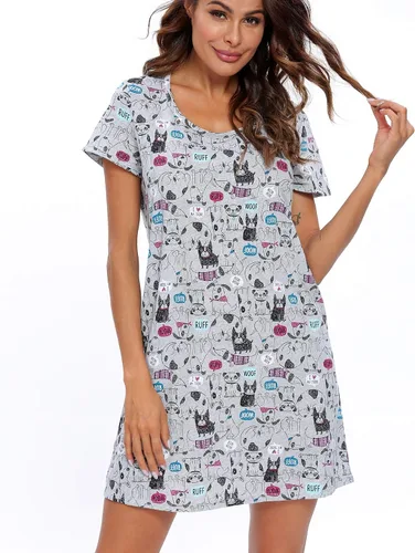 Vista 5 de ENJOYNIGHT - Camisones de algodón para mujer, talla grande, camisa de dormir de manga corta con estampado