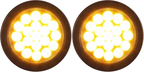 Vista 2 de Partsam 2 luces estroboscópicas redondas ámbar de 4 pulgadas, 19 diodos LED con arandela de goma, 3 clavijas, color ámbar, 4 pulgadas, redondas