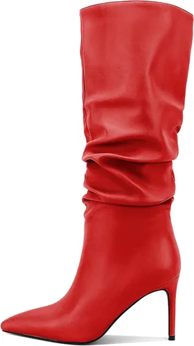 Vista 11 de Zamikoo Botas holgadas de tacón alto para mujer, botas de tacón de aguja altas hasta la rodilla, puntera puntiaguda, elásticas, botas altas de meter